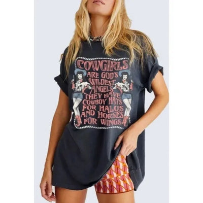 Mineral Black Cowgirls Are Gold Wildest Angels Oversized Graphic T-Shirt Tee Top