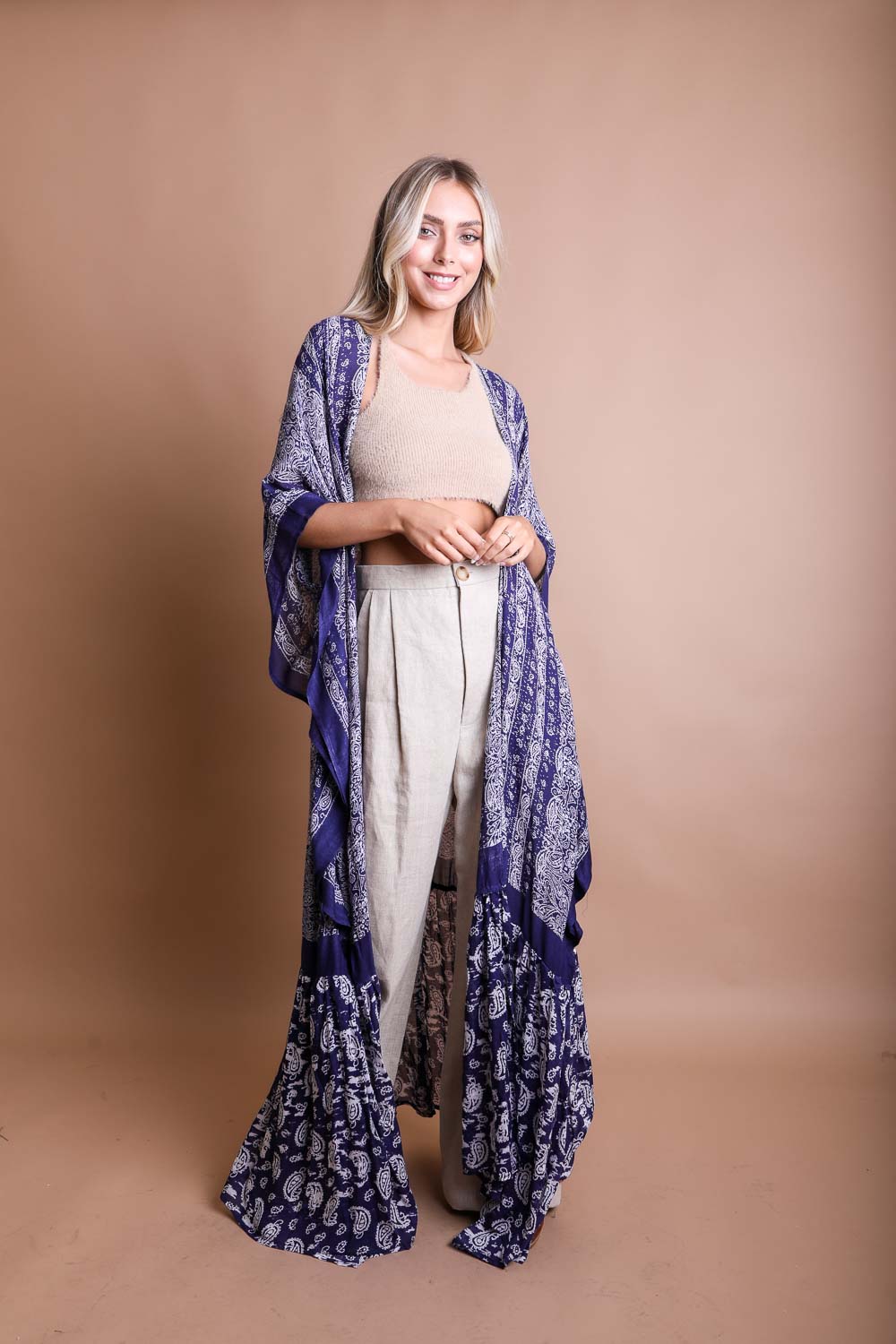 Purple Paisley Tapestry Free Flow Kimono Open Duster Coverup Wrap Top
